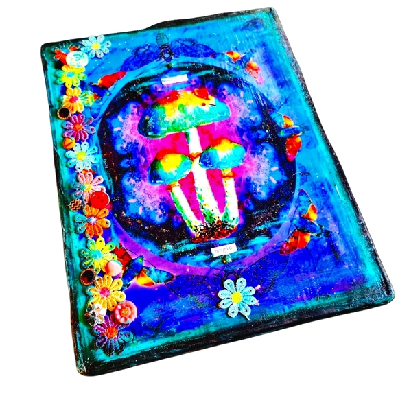 Mushroom & Moth Inspire Magic Original Mixed Media Collage Kitdchy Painting - Picture 3 of 6